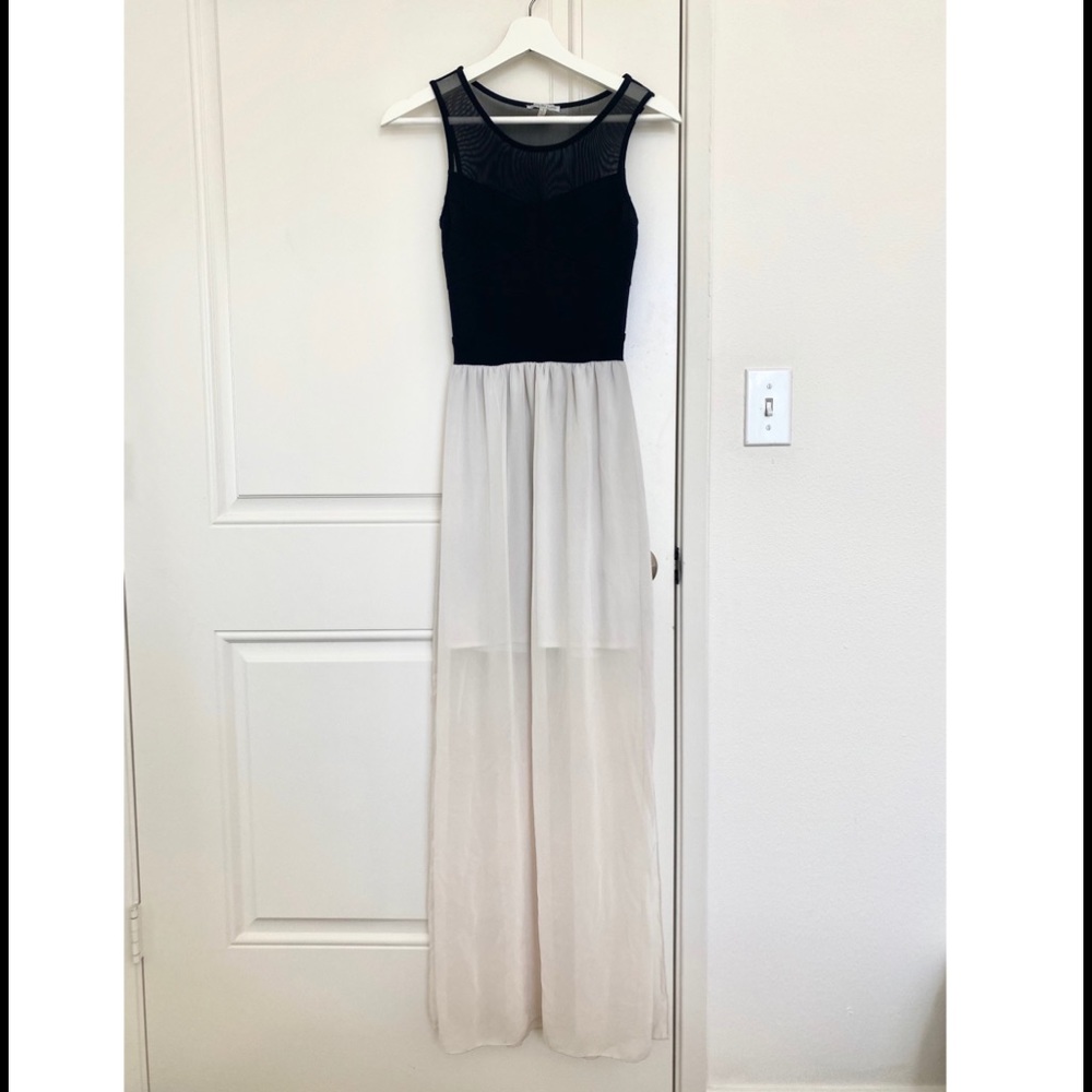 Black and white meshed maxi dress